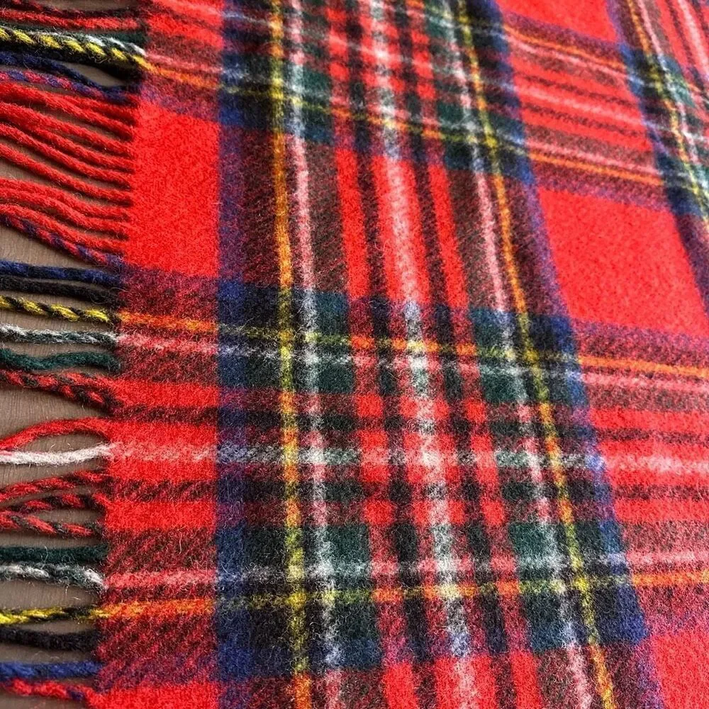 Connemara Foxford Ireland 100% Pure Wool Rug Blanket Red Royal Stewart Plaid Fri